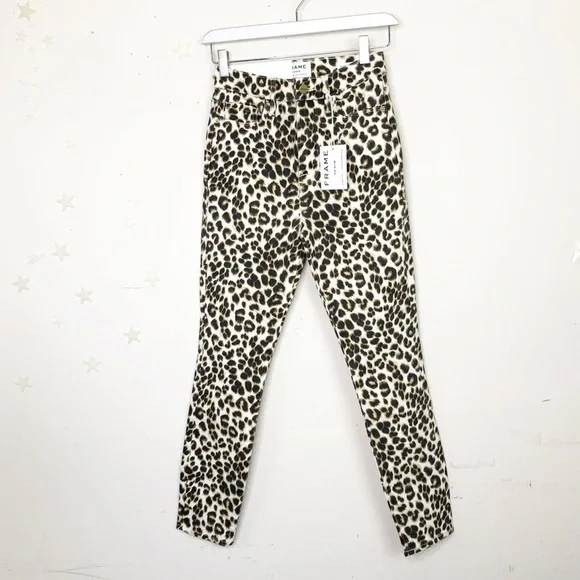 𝅺Frame Ali high rise cigarette leopard print jeans